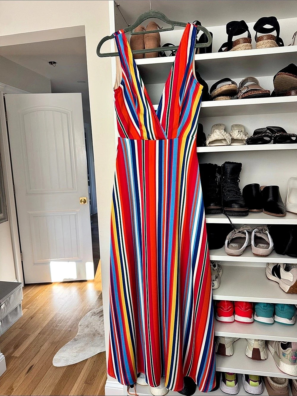 Lulus LaFern Rainbow Striped Sleeveless Maxi Dress Red & Blue XS